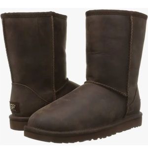 Brown classic leather UGG boots short